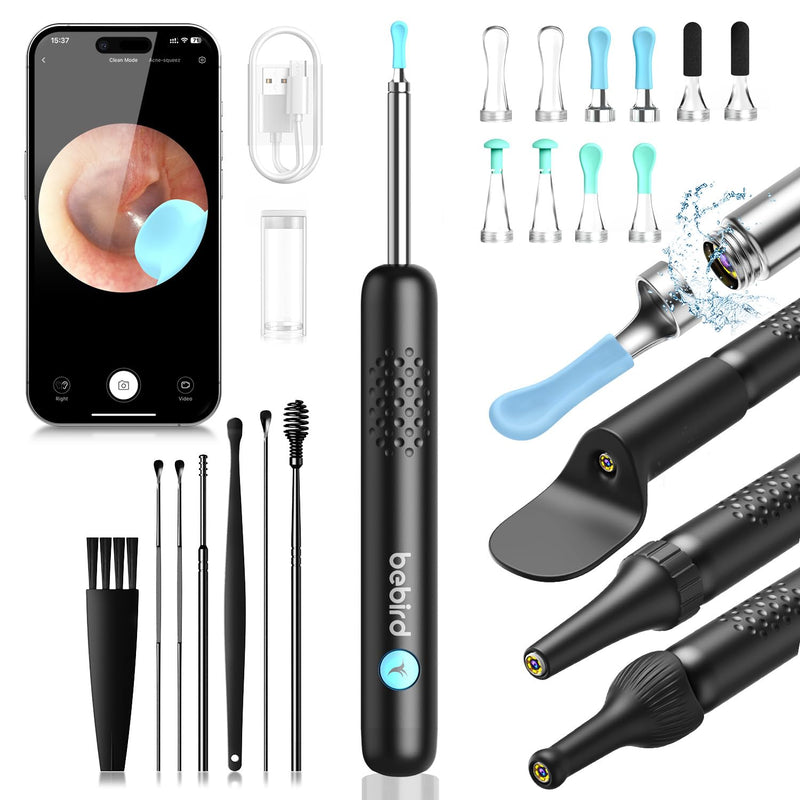 [Australia - AusPower] - Ear Wax Remover Otoscope, 1080P HD WiFi Ear Cleaner Camera, 3.5 mm Ear Camera with 6 LEDs, IP67 Waterproof Ear Mirror, 360° Wide Angle Otoscope Camera for Adults, Children, iOS, iPad, Android Black 