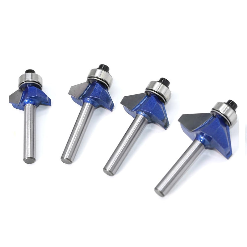 [Australia - AusPower] - 4-Piece 6 mm Shank 45 Degree Chamfer Cutter Carbide Fitted Edges Shaping Cutter for Carpentry Chamfering Woodworking Trimming with Ball Bearing 