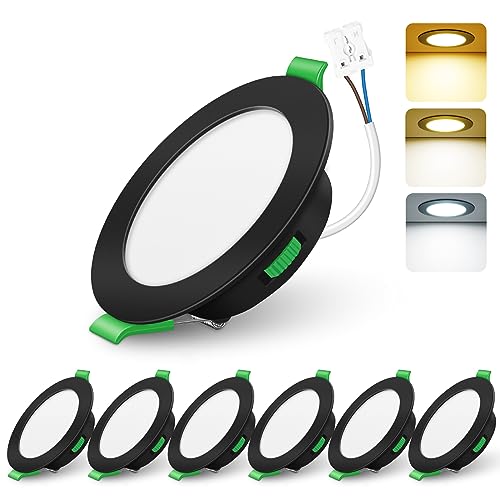 Alusso LED Recessed Spotlights Dimmable Diameter 55-68 mm 3CCT IP44 Ceiling Spotlights Pack of 6 | AC 220-240V, dimmable 10-100%, 3000K/4000K/6500K LED spots for bathroom, kitchen, black 230 V Black, 6 Pieces 12 pieces