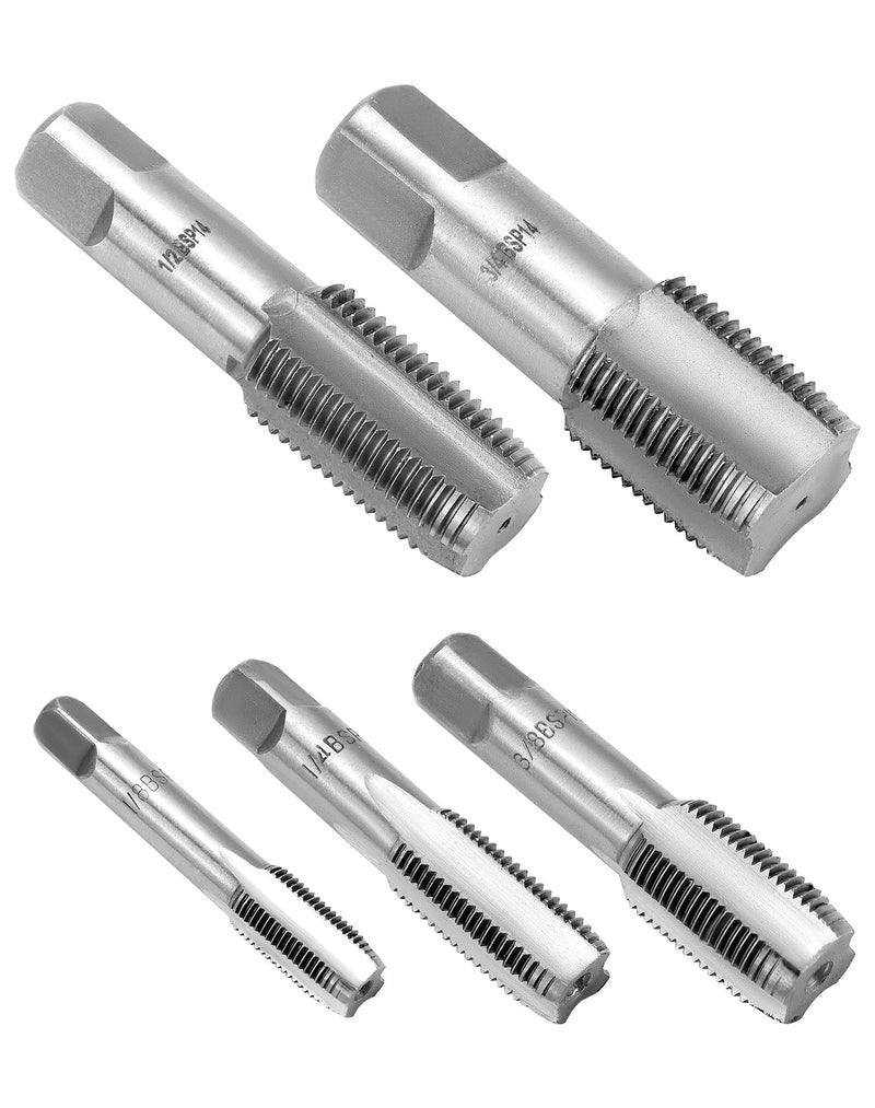 [Australia - AusPower] - QWORK® 5 Pieces 55° Steel Tap, Pipe Tap Set, Suitable for Water Pipe Connections, Car Repair and Machines, G1/8 G1/4 G3/8 G1/2 G3/4 