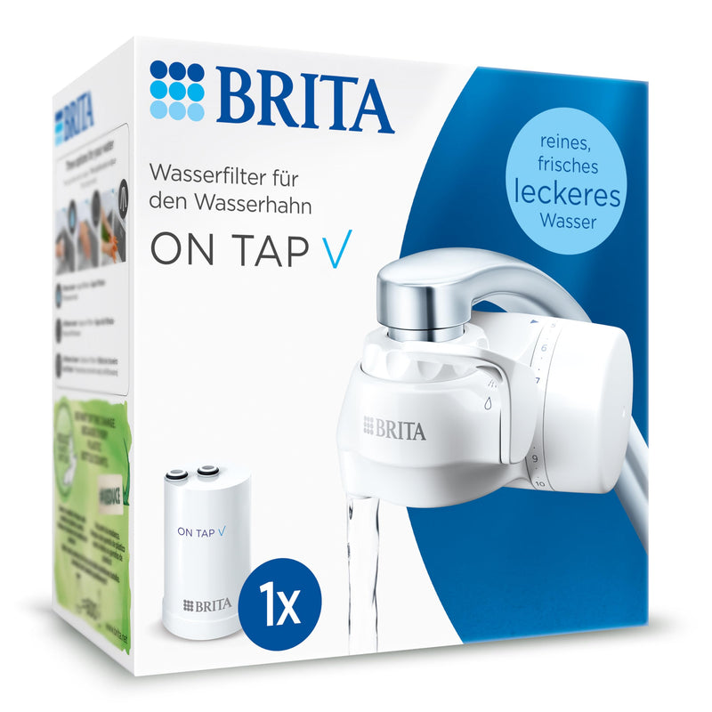[Australia - AusPower] - BRITA Water Filter for Tap ON TAP V Includes 1 Filter Cartridge - For Sustainable Water with Better Taste/Reduces Small Particles, Metals & Taste-Impaying Substances 