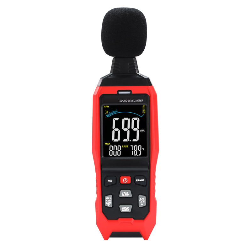 [Australia - AusPower] - Decibel Data Meter, Large LCD Sound Level Meter, A/C/Z Noise Level Meter, High Precision Sound Meter with Acoustic Visual Alarm, Fast and Slow Temperature Data Recording 