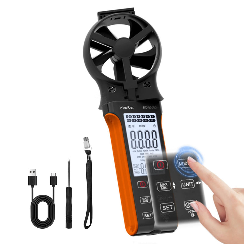 [Australia - AusPower] - Wind Meter CFM Meter, WapoRich Anemometer Handheld Wind Speed Meter Digital Wind Meter Rechargeable Measures Air Volume/Wind Speed/Temp with MAX/MIN for HVAC Drone RQ-5000D 
