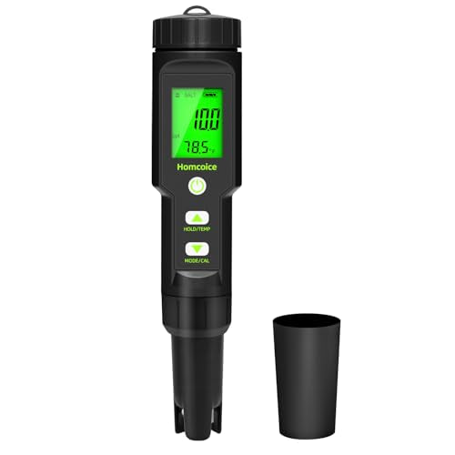 PH Meter 5 in 1 TDS EC SALT Temperature pH Value Meter IP67 Waterproof Pool pH Tester 0.01 High Precision Digital Water Tester Drinking Water with ATC Function