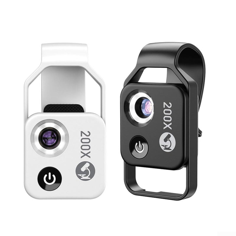 [Australia - AusPower] - 200x Cell Phone Microscope Lens with LED Light, Portable Digital Microscope for Kids, Handheld Microscope, Dermatoscope, Skin Diagnostic, Hair Analyzer black 