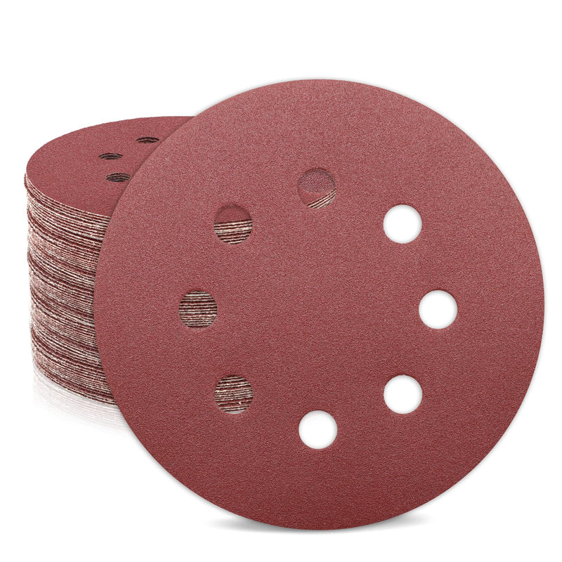 [Australia - AusPower] - ZEHIQ Sandpaper 125 mm Velcro 180 Grit, Pack of 50 8 Hole Round Sandpaper, 8 Hole Sanding Discs, Aluminium Oxide Sandpaper, Round Sanding Pads for Random Orbital Sanders 50 pieces, 180 grit 