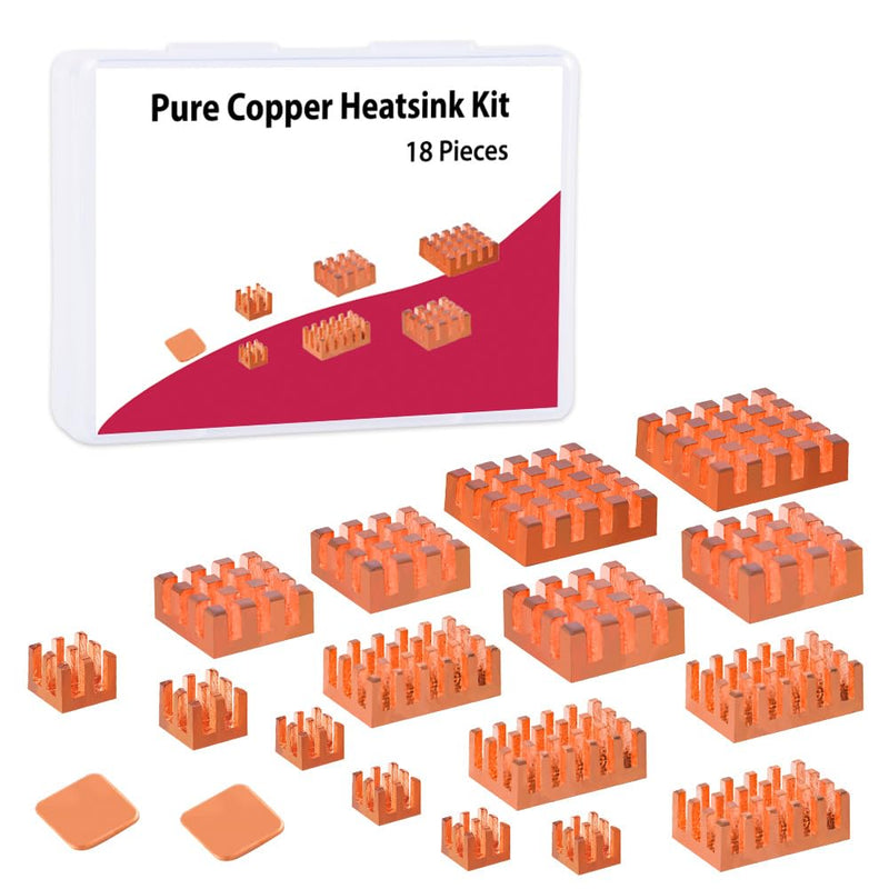 GeeekPi Pure Copper Heatsinks for Raspberry Pi 5/Pi 4B, CPU Cooler Heatsinks with Thermal Conductive Adhensive Tape, Compatible with Raspberry Pi 5/Raspberry Pi 4 Model B, Pack of 18