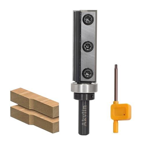 Reversible Plates, Flush Cutter, 8 mm Shank, 4-Sided Interchangeable Carbide Blade, Flush Cutter with Ball Bearing, Wood Cutter for Edge Processing Top Bearing 8x19x50mm