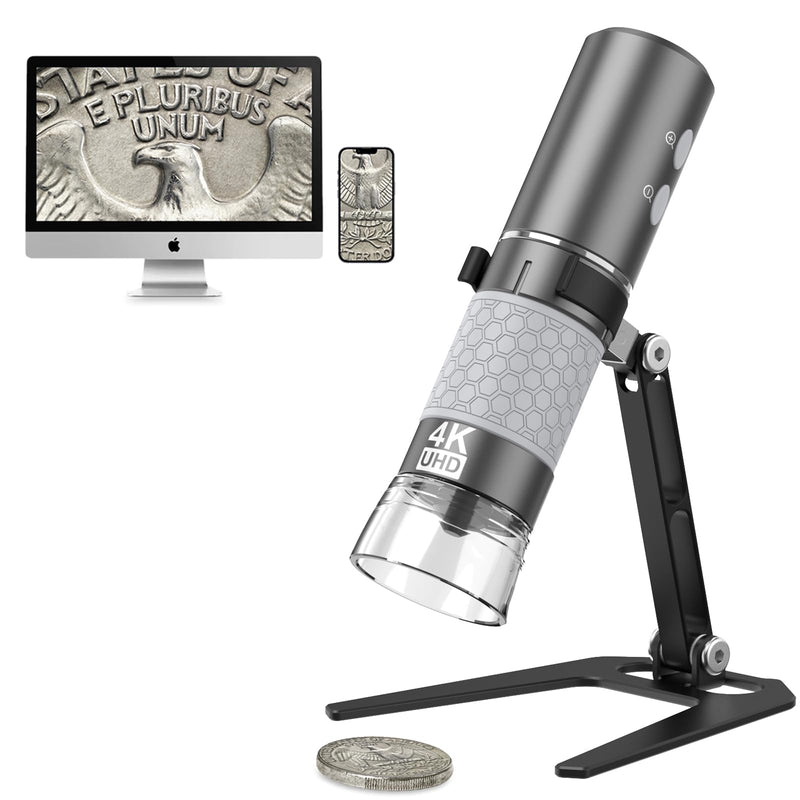 [Australia - AusPower] - Cainda 4K 3840x2160p WiFi Digital Microscope for iPhone/Android Phone and Windows Mac PC, Wireless Handheld Microscope Camera, Portable Microscope with Metal Stand for Adults and Kids WiFi Microscope with Stand 