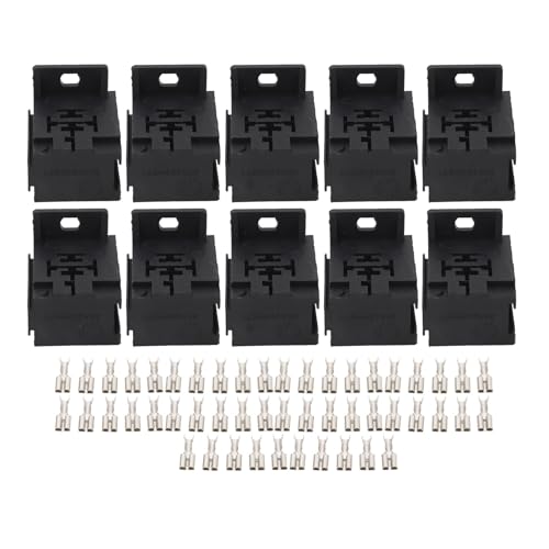 Relay Socket, 10 Pieces 5P 40A Relay Socket ABS with 50 Pieces Clamp ABS Relay Socket Easy Disassembly and for Car, Starter