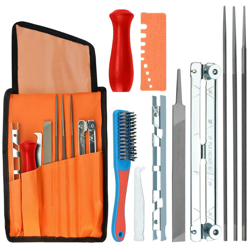 [Australia - AusPower] - ADERTOS Chainsaw File Set 4.0/4.8/5.5 mm 11 Pieces Sharpening Set Saw Chain File Set Universal File Set File Kit for Sharpening Includes Round File Sharpening Guides Depth Gauge Flat File for Chain 
