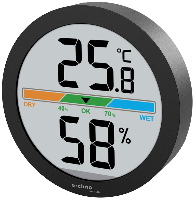 techno line WS 9418 Thermo-Hygrometer Digital Temperature and Humidity Meter Room Climate Monitor with Comfort Display Min/Max Memory Table Device and Wall Mounting