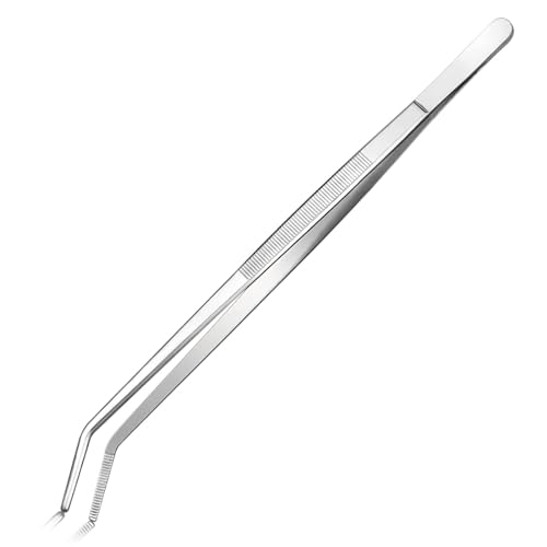 Curved Tweezers for Fish Tank Stainless Steel Tweezers Aquarium Tank Tweezers 30cm Feeding Tongs for Fish Tank Plants Aquascape Tools Feeding Tongs (30cm Elbow)