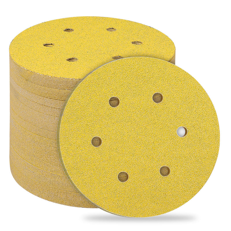 [Australia - AusPower] - STEBRUAM Velcro Sandpaper 150 mm, 40 Grit Sanding Sheets, 6 Holes, Sanding Discs for Random Orbital Sanders, Mixed Grain for Wood, Metal and Colour, Pack of 40, Yellow 40pcs 40 grit 