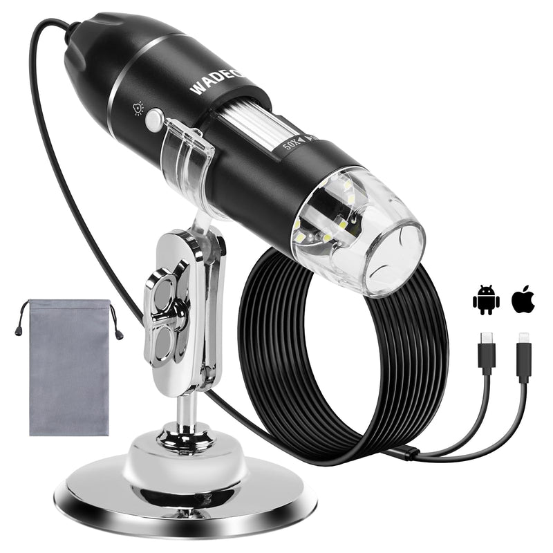 [Australia - AusPower] - WADEO Digital Microscope, USB Microscope 1440P HD with 50X-1600X Magnification, Portable Inspection Camera, WiFi-Free, Wired Handheld Microscope with 8 LEDs and Stand, iOS, Android and Tablets 