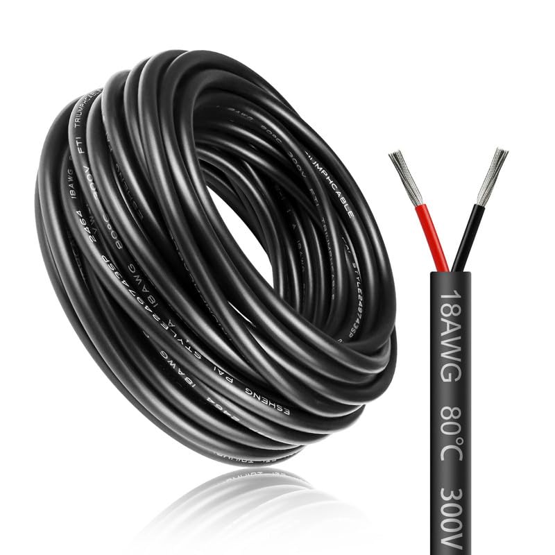 5 Metres 18 AWG, 2 x 0.75 mm² Electric Wire, 2 Core Cable, 5V/12V/24V Power Cable, Tinned Copper Cable, Flexible and Soft, Low Impedance, High Temperature Resistance, Extension Cable 5 metres 18AWG-2C (2 x 0.75 mm²)
