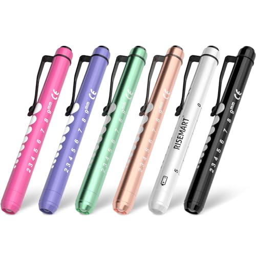 RISEMART Pack of 6 Diagnostic Light Pupil Light Reusable LED Pen Lamp with Pocket Clip as Nurses Doctors Students Pen Light (Pack of 6) 2-Pack of 6