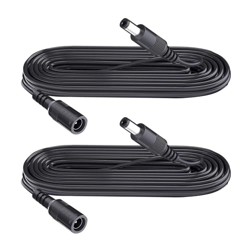 2-Pack 2 m DC Power Extension Cable, Connector 5.5 mm x 2.1 mm, Supports DC 5 V 6 V 9 V 12 V 24 V, for Security Cameras, DVR, Router, Printer, LED Strip, Black