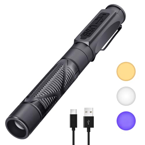 Diagnostic Light, Medical Pupil Light, Rechargeable USB, 3-Colour Light, Portable LED Pen Lamp with Pocket Clip for Nurses, Students, Doctors klein