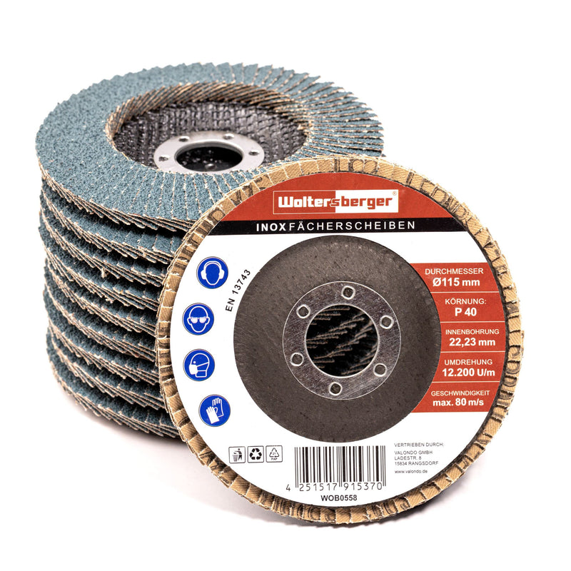[Australia - AusPower] - Woltersberger® Set of 8 stainless steel flap discs, diameter 125 mm, grain size P40, P60, P80, P120, blue for stainless steel, metal/steel, wood, zirconium coround sanding mop slat discs Set 125 mm zircon 