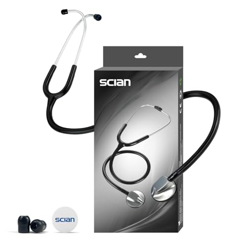 Scian Lightweight Stethoscope for Doctors, Nurses, Students, Adults, Single Head Stethoscopes with Black Tube, Silver Chestpiece Headset for Home Use (Black)
