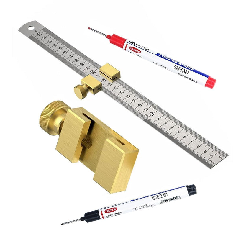 [Australia - AusPower] - Brass Steel Ruler with Metal Stop, Metal Ruler, Ruler Stop Marking Gauge, Stainless Steel, Ruler Stop Marking Tool, Combination Square Carpenter's Square (Brass) Brass 