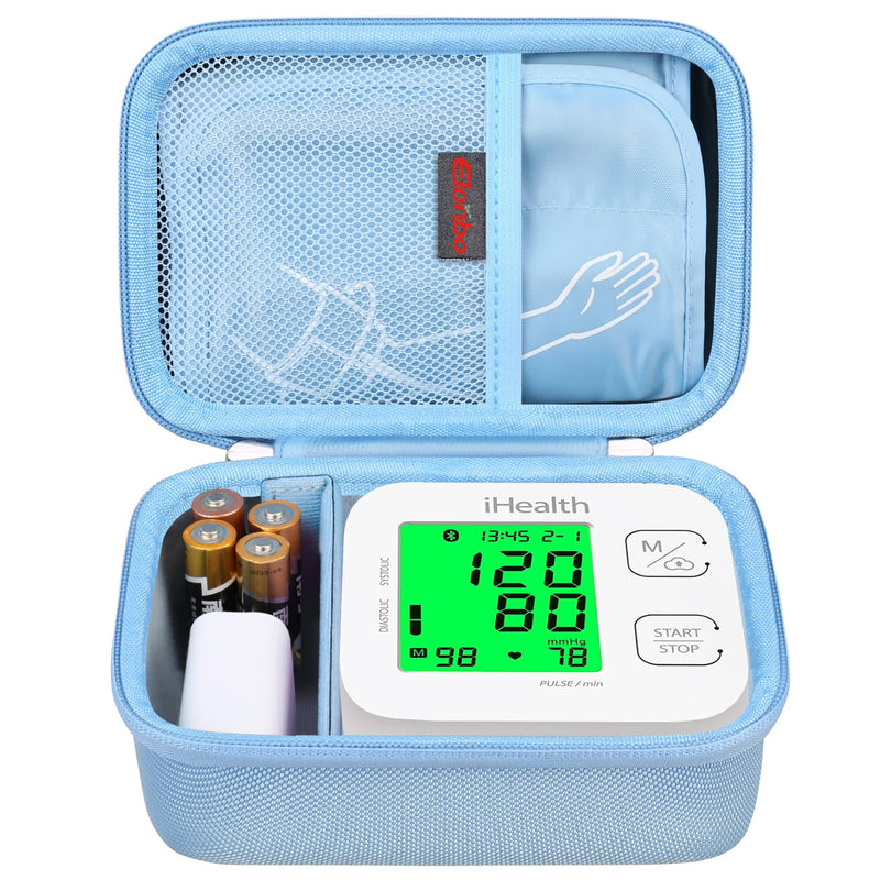 Elonbo Carry Case for iHealth Track Smart Upper Arm Blood Pressure Monitor, Wireless Bluetooth Blood Pressure Monitor, Travel Protective Bag, Storage Holder, Mesh Bag Fits Range Cuff, Blue