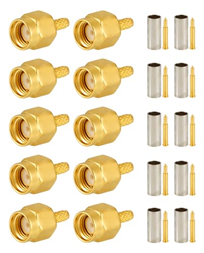 Vecys SMA Male Crimp Connector for RG316 RG174 RF Coaxial Cable Pack of 10 SMA Male for RG174/RG316