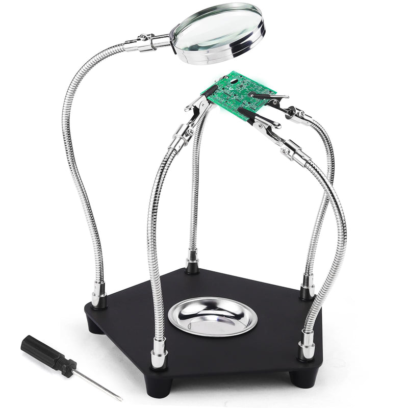 [Australia - AusPower] - Third Hand Soldering Aid Magnetic Helping Hand Soldering PCB Holder Tool Model Making Accessories Four Arms Helping Hands with 3 x Magnifying Glass for Soldering and Crafts Workshop Helping Station 