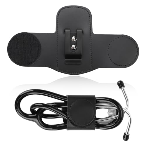 Stethoscope Holder, Soft Leather Stethoscope Holder with Clip, Easy to Remove and Carry Stethoscope Accessories for Doctors, Nurses, Paramedics (Black)