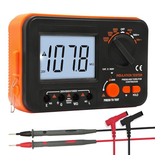 Insulation Meter 1000V, Kethvoz 250V/500V/1000V Megohmmeter | 200MΩ insulation resistors, megger with AC/DC voltage measurement, resistance 2kΩ, continuity test <50Ω, iOS meter