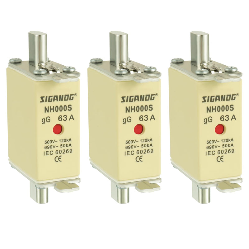 [Australia - AusPower] - SIGANDG NH Fuse Insert NH000 63A gG Front Display Combination Detector Pack of 3 