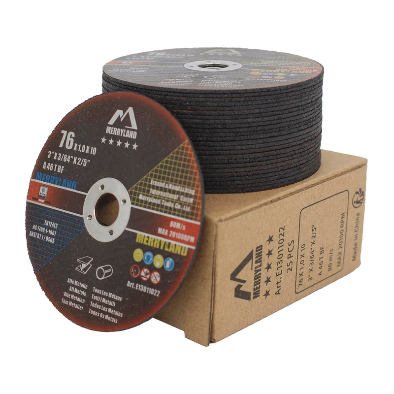 Merryland 25 Pieces Cutting Disc 76 x 1.0 Metal Steel Stainless Steel | 76 mm angle grinder, 76 x 1.0 x 10 mm thin flex disc straight, expert line E13011022-25 76 x 1.0 all metals, 25 pieces