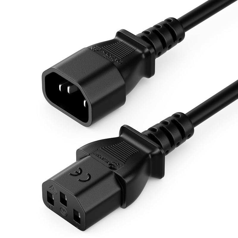 deleyCON 1 m IEC C13 to C14 Extension Cable Black | Power Cable Power Extension Straight C13 Male to C14 Female for Home Appliances, PC, Monitor, Projector and Printers