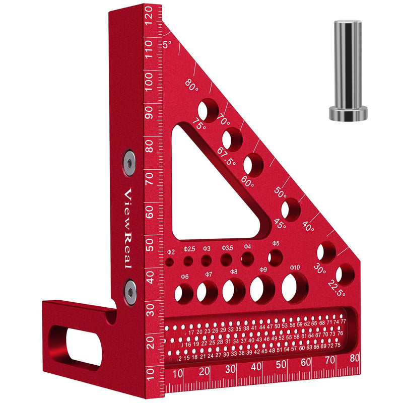 [Australia - AusPower] - 3D Mitre Square Multifunctional 22.5-90 Angle Measure Aluminium Alloy High Precision Layout Measuring Tool Scribing Tool Woodworking Measuring Tools for Carpenters, Engineers Red 