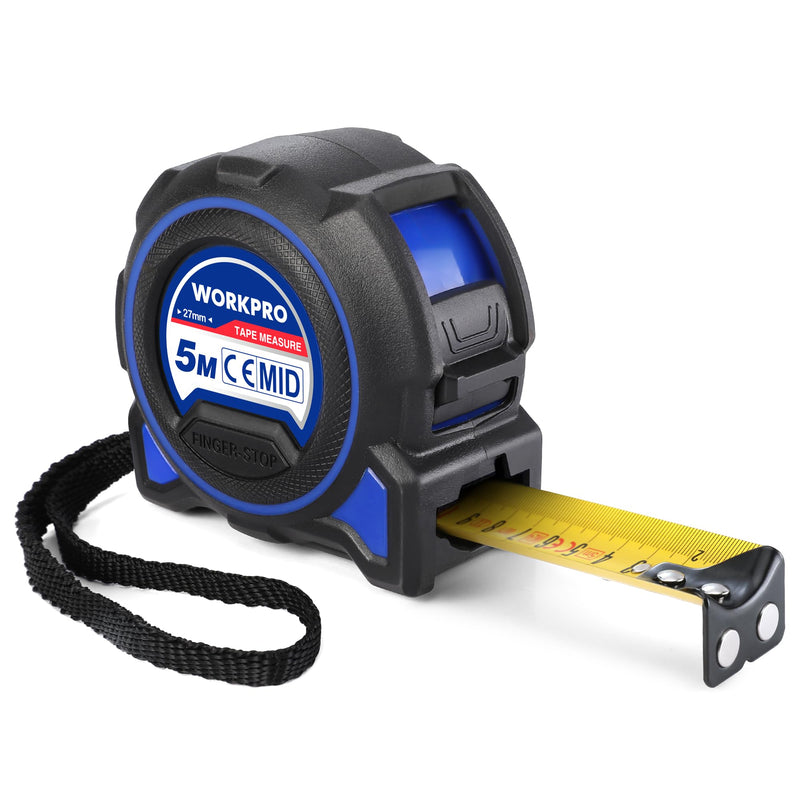 [Australia - AusPower] - WORKPRO Tape Measure 5 m, Professional Meter Measure, High Precision Tape Measure with Magnetic Hook, Wide Band with Belt Clip, Metric Dimensions with Drop Protection Case, for Measurements and Home 