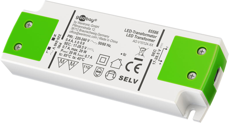 Goobay 65586 LED Transformer 700 mA/20 W - Transformer for Constant Current / Driver Constant Current Source - Interior Lighting/Power Supply Light