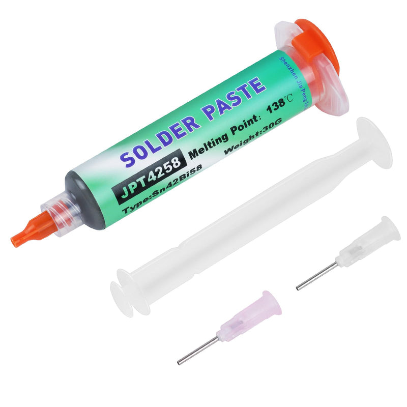 [Australia - AusPower] - Flintronic Lead-free Solder Paste 30g, Sn42 Bi58 Syringe Solder Paste Flux, Low Temperature 138°C Solder Flux Tin Paste, Solder Paste for BGA SMT LED SMD Solder #3 Lötpaste #6 Soldering Paste 30 G, Low Temperature 138 °c 