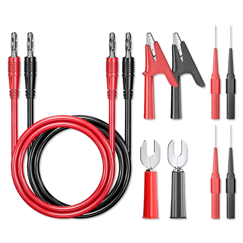 [Australia - AusPower] - Cleqee Pack of 10 4 mm Banana Plug to Banana Plug Test Leads Soft Flexible Cable with Crocodile Clips Flat Connector Wire Penetrating Test Probes for Multimeter Electrical Testing Type C 