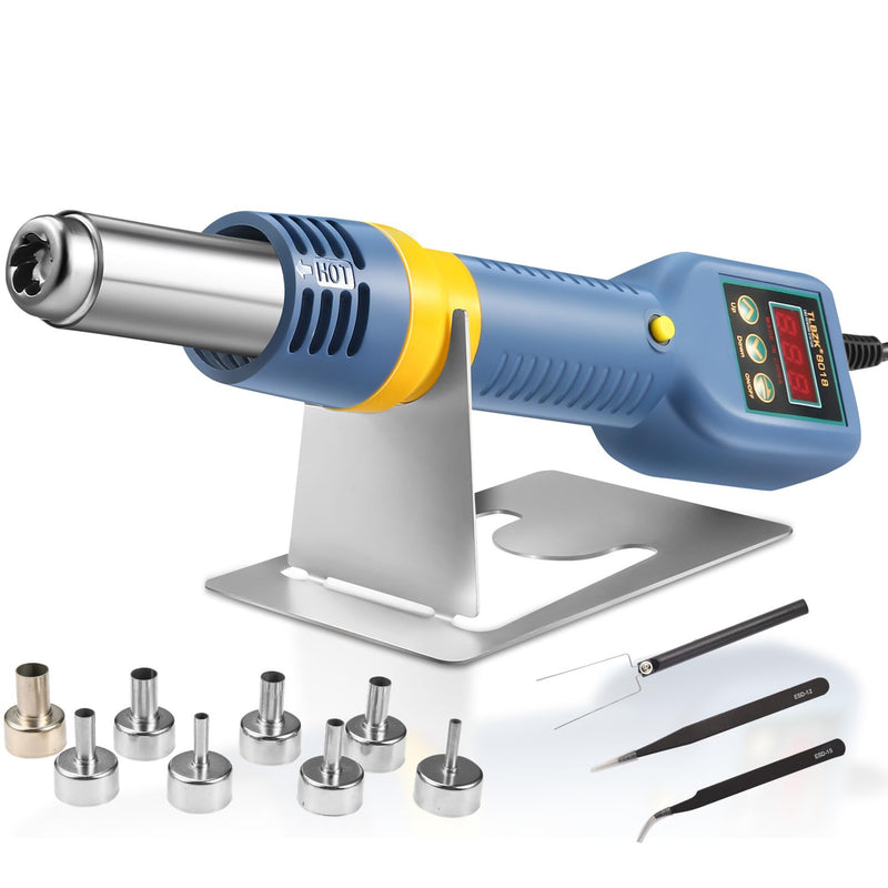 [Australia - AusPower] - TLBZK Hot Air Rework Station, 8018 220 V Portable SMD Soldering Station, Heat Gun, Digital Temperature Display with Nozzles, Tweezers, °C/°F Conversion 