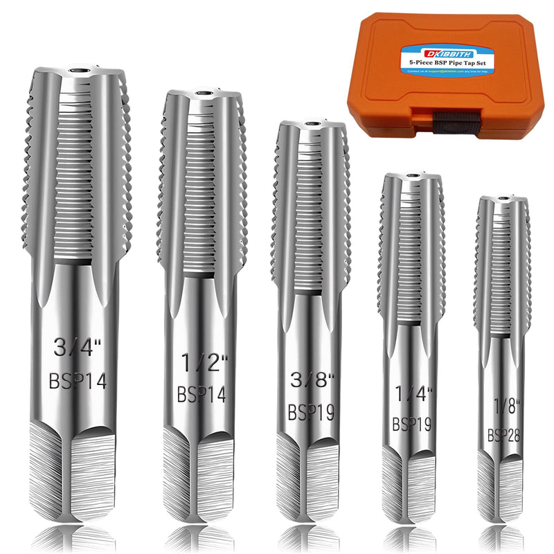 [Australia - AusPower] - 5 Piece BSP Pipe Tap Set, 1/8", 1/4", 3/8", 1/2", 3/4" BSP Tap Set, Carbon Steel, Hand Tap Set for Accurate Threads, Various 3/4, 1/2, 3/8, 1/4, 1/8 