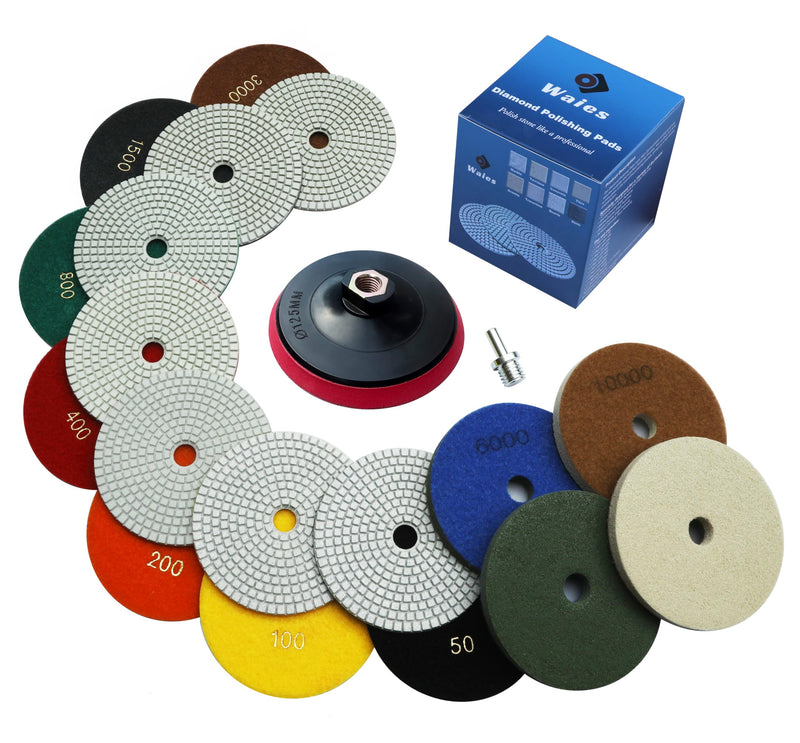 [Australia - AusPower] - Waies Wet Diamond Sanding Pad 125 mm Velcro for Tiles Stone Concrete Marble Granite 50-10000 for Polishing Discs for Angle Grinders 
