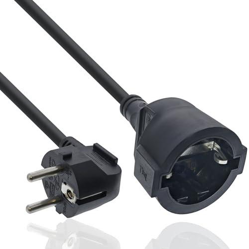 InLine Power Extension Cable 1 m for Devices with Protective Contact, Black | H05VV-F 3G1.5 mm², 16 A at 230 V, up to 3,500 W, increased touch protection, GS tested 1m
