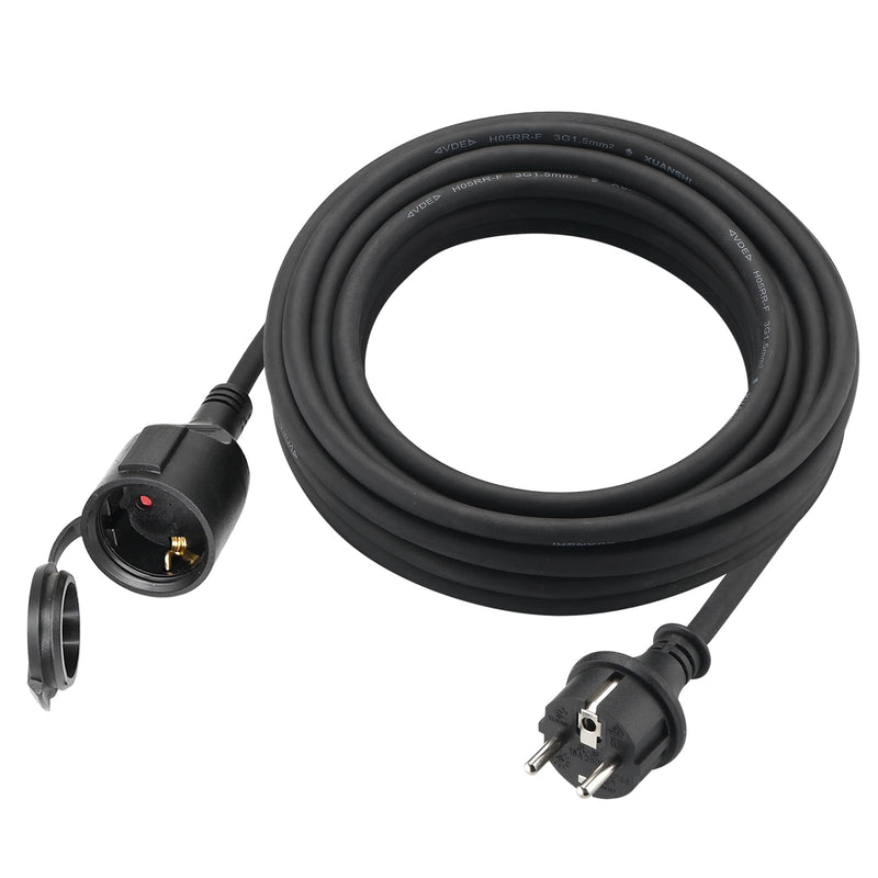 Outdoor Extension Cable 2 m for Outdoor Use, Rubber Extension Power Cable with Schuko Plug, IP44 Extension Cable, 3G 1.5 mm² Cable, Outdoor Electric Cable, with Protective Cap, 3500 W, Black