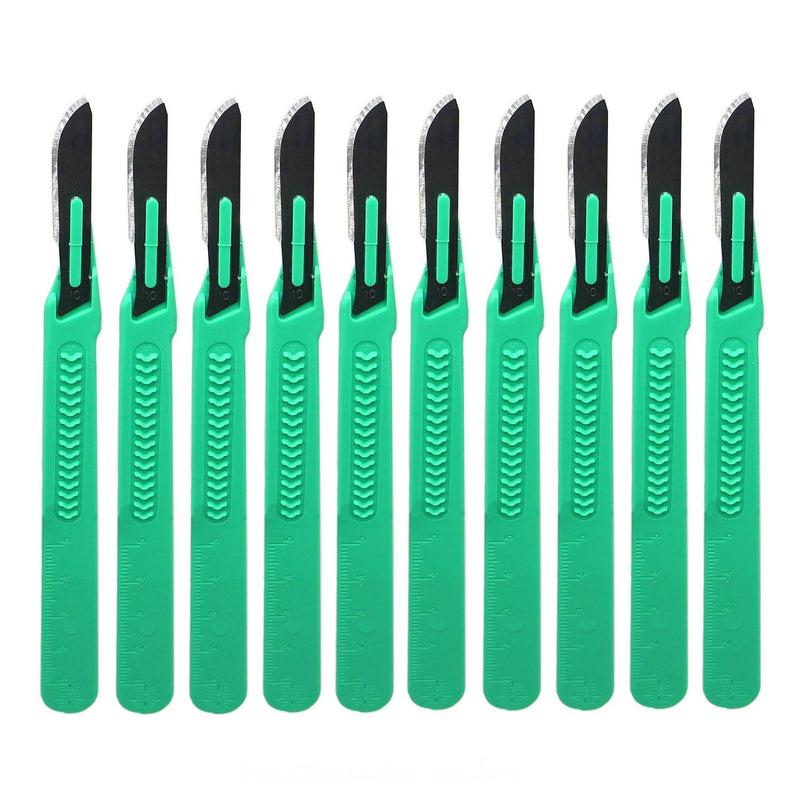 Sterile Scalpel Knife Sterile Disposable Scalpel No.10 Stainless Steel Handle with Graduated Plastic Scale 10 Individually Packed Scalpels Nr. 10