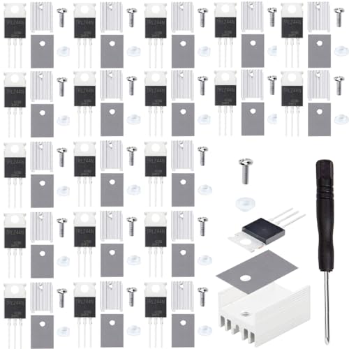 20pcs IRLZ44N Mosfet Transistor IRLZ44NPBF N-Channel TO-220AB 47A 55V 3Pin International Rectifier with Heatsink Screw Disc Rubber Silicone Screwdriver