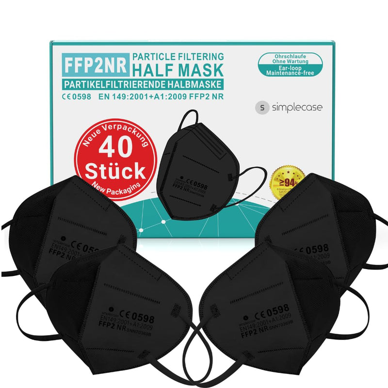 Simplecase Pack of 40 FFP2 Masks, CE Certified by Officially Named Body CE2834/0598, Respirator Mask, Particle Filter Mask