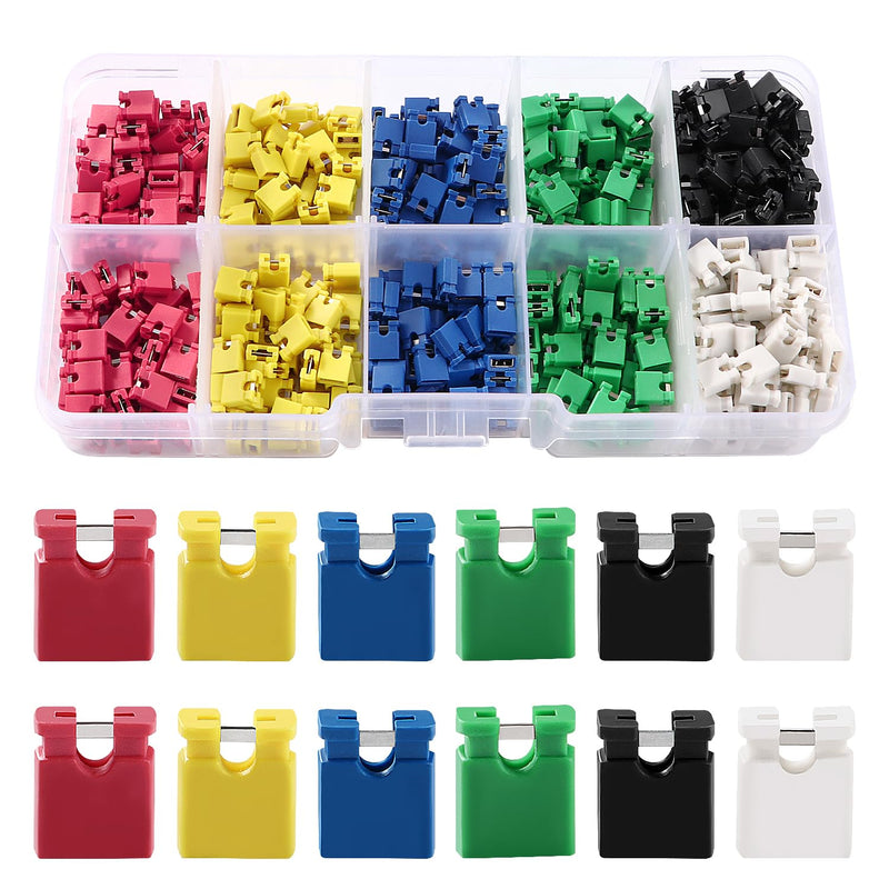 VooGenzek 600 Pieces 6 Colors 2.54 mm Computer Jumper Caps Shunts Short Circuit Cap, 2.54 mm Short Circuit Jumper Caps, Jumper Caps for PCB, 2-Terminal Open Top Jumper Cap, for Arduino PCB