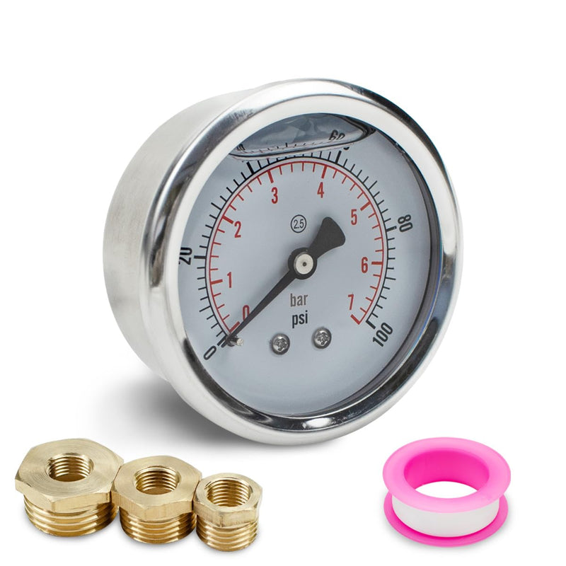 [Australia - AusPower] - Innfeeltech 1-Pcs 40 mm Pressure Gauge BSP 1/8 Inch 0-7 Bar 0 ~ 100 Psi with 3 Pieces Socket 1/8 Inch to 1/4 Inch, 1/8 Inch to 3/8 Inch and 1/8 Inch to 1/2 Inch and Teflon Tape, Axial 40MM, 7bar(100psi) 