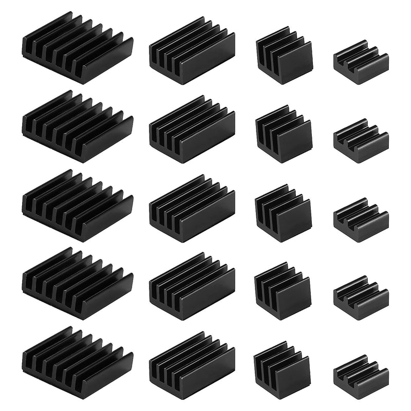 VooGenzek 20 Pieces Cooling Fins Aluminum Set Raspberry Pi 4, Raspberry Pi Aluminum Heatsink with Heat Conducting Tape, for Cooling Raspberry Pi, Black